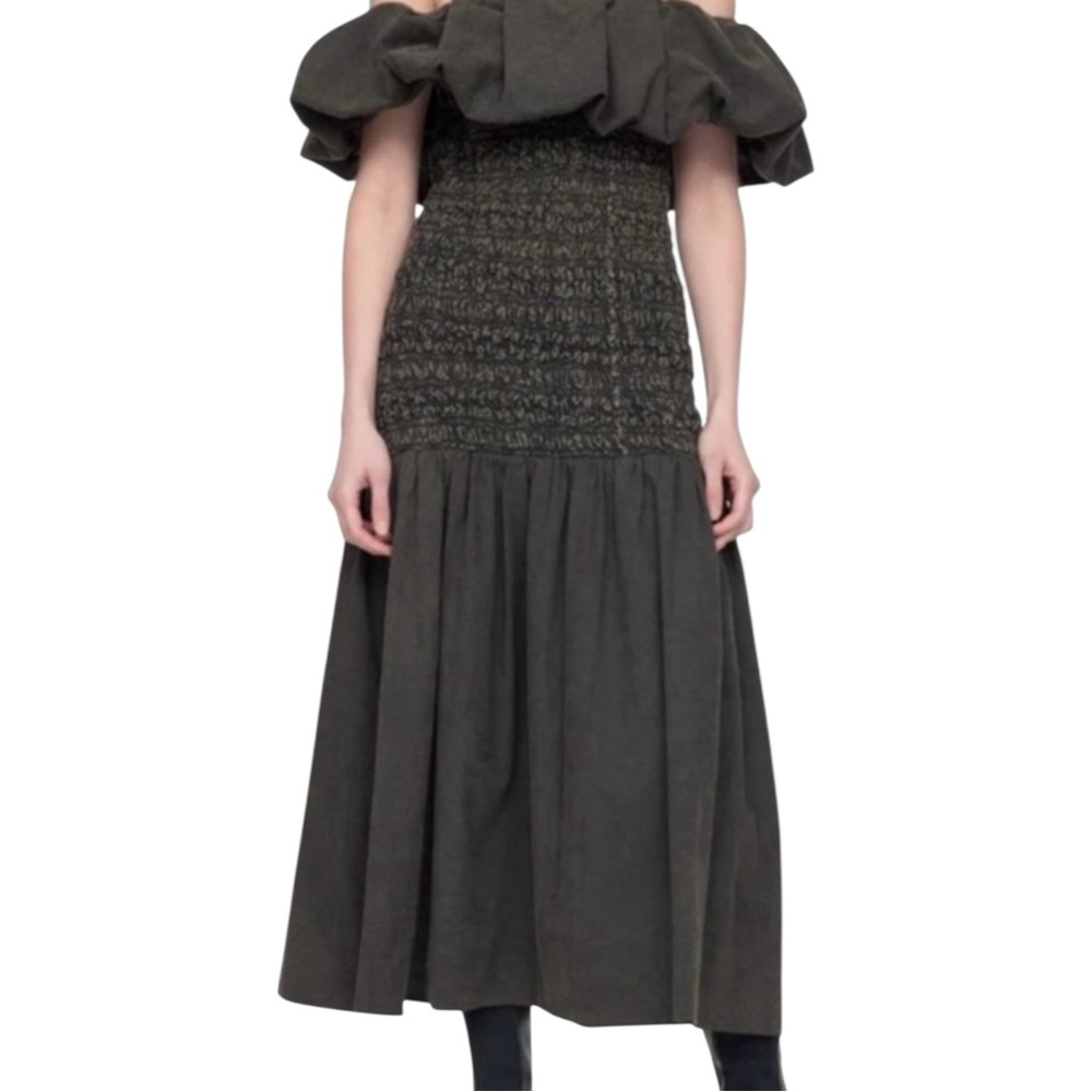 NWT Sea New York Juni Garment Dye Brown Smocked Bodice Off Shoulder Midi Dress - Picture 14 of 15